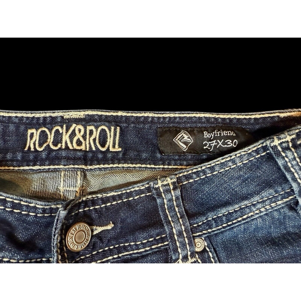 Rock & Roll Cowgirl Patriotic Hem and Pockets Boyfriend Jeans Women's Size 27x30 - Picture 4 of 4